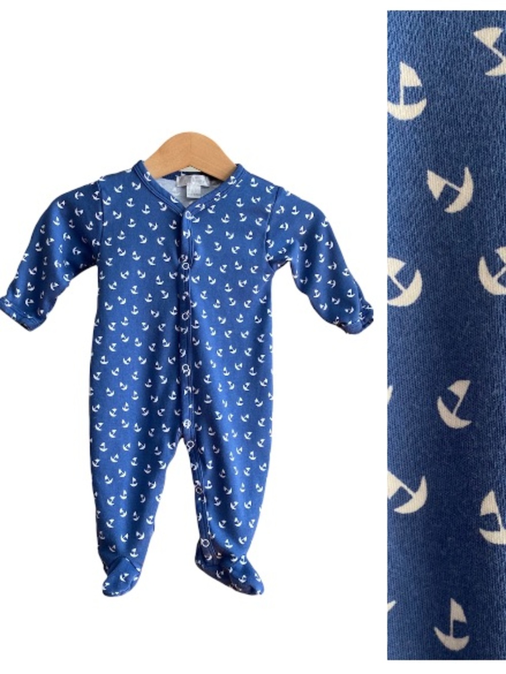 Kissy Kissy Blue White Sailboat Print Pima Cotton Footie Bodysuit 0-3 months
